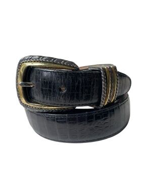 Brighton Classics Unisex Black Crocodile Print Leather Belt 4B713 Sz 34 Reptile